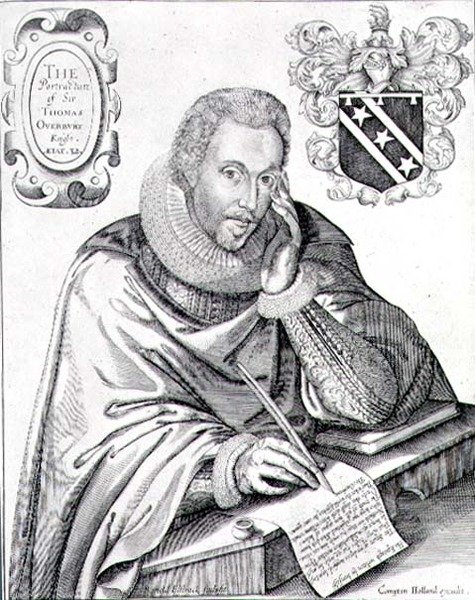 Portrait de Sir Thomas Overbury (1581-1613) écrivant son épitaphe, gravé par Renold Elstrack (1571-c.1630) 1613 - English School