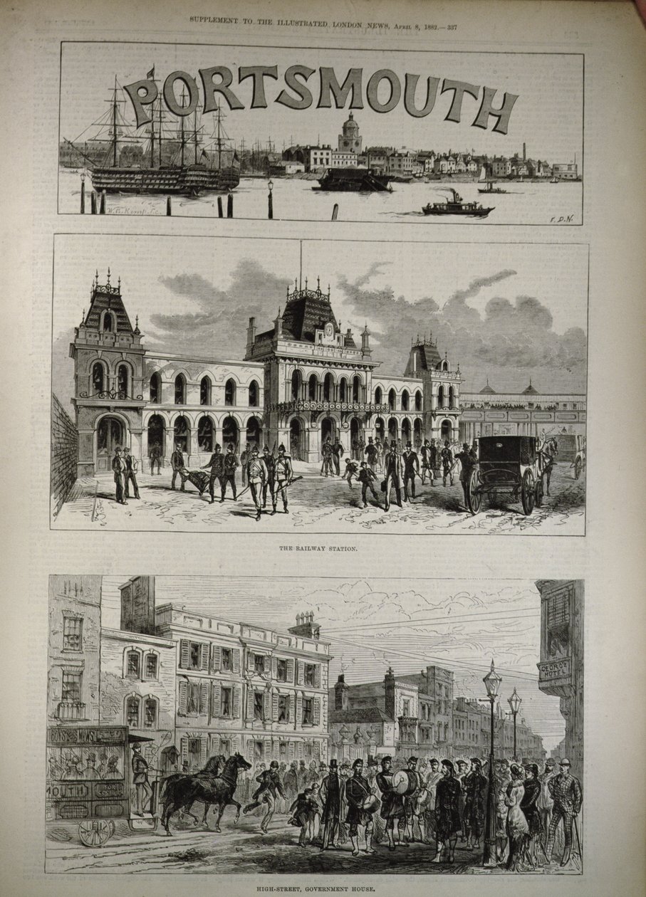 Portsmouth : La gare et la rue principale, Government House, de 