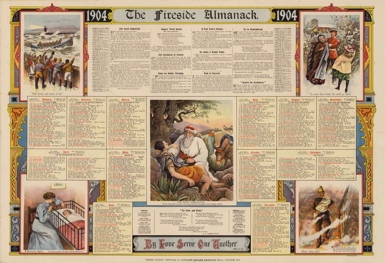 Affiche publiée avec The Fireside Almanack for 1904 (lithographie couleur) - English School