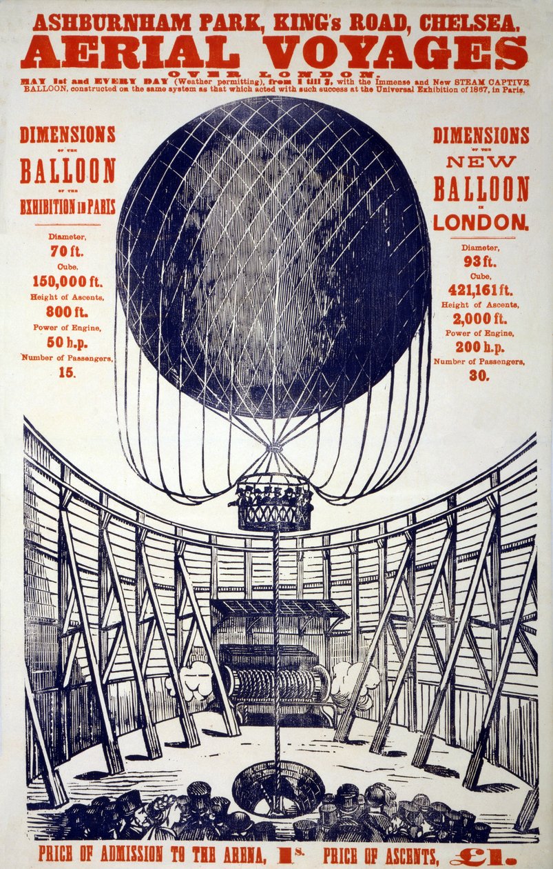 Affiche promouvant « Voyages aériens au-dessus de Londres », pub. 1867 - English School