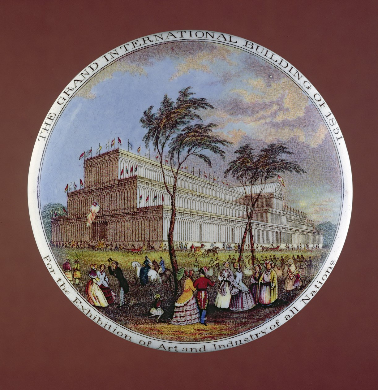 Couvercle de pot représentant Crystal Palace, par T.J. et J. Mayer, Dale Hall, Longport, Staffordshire - English School