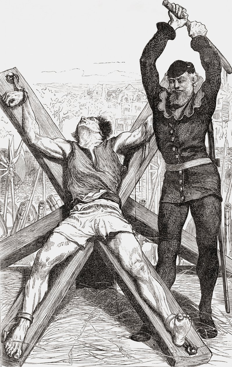 Prisonnier torturé sur la croix de Saint-André, vers 1865 - English School