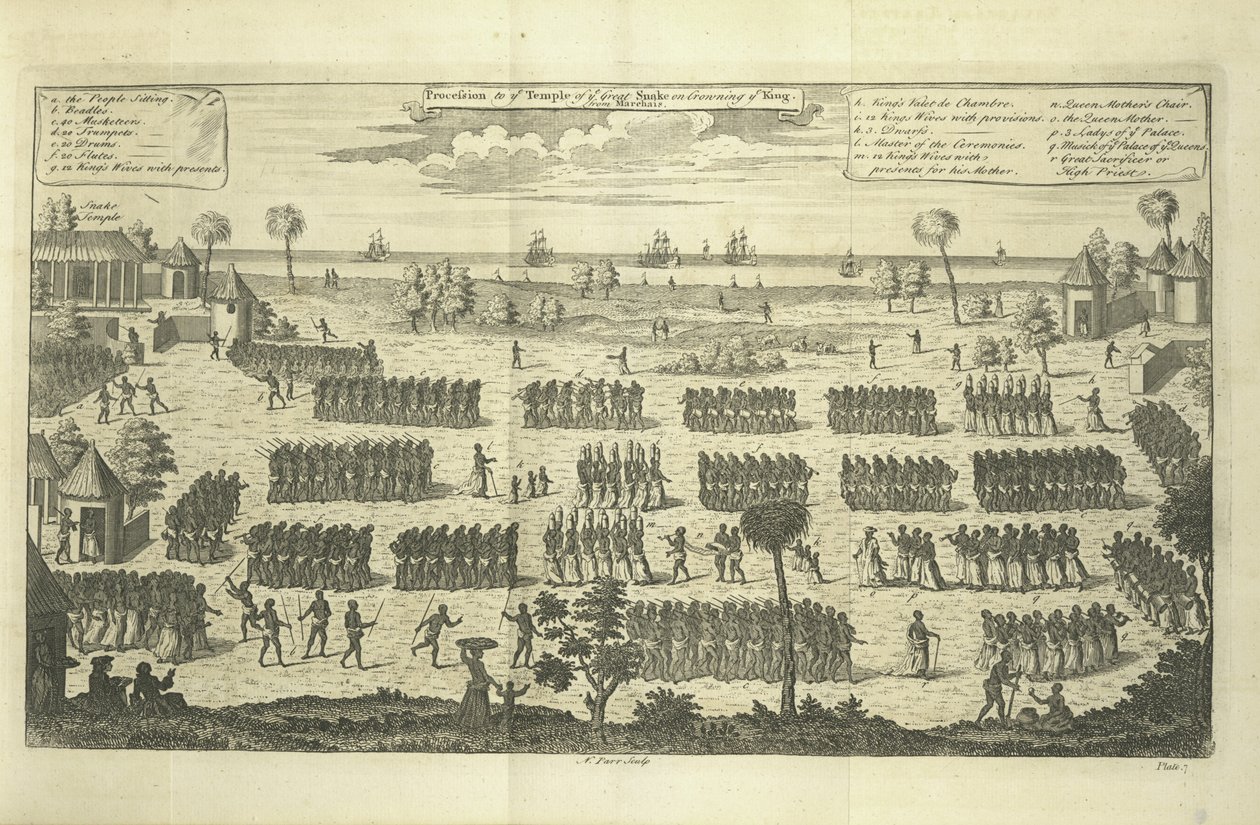 Procession au Temple du Grand Serpent lors du couronnement du Roi, illustration de 