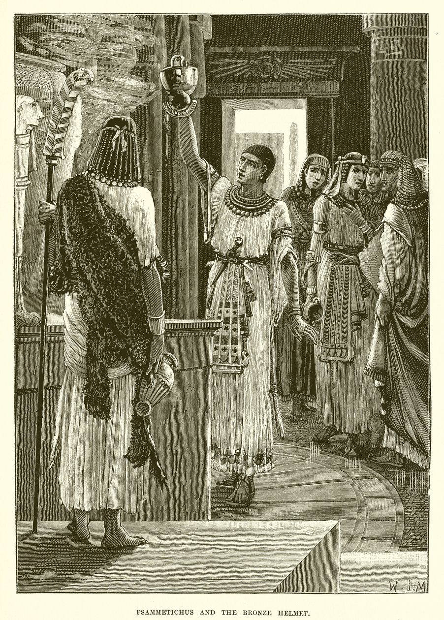 Psammétique et le casque de bronze (gravure) - English School