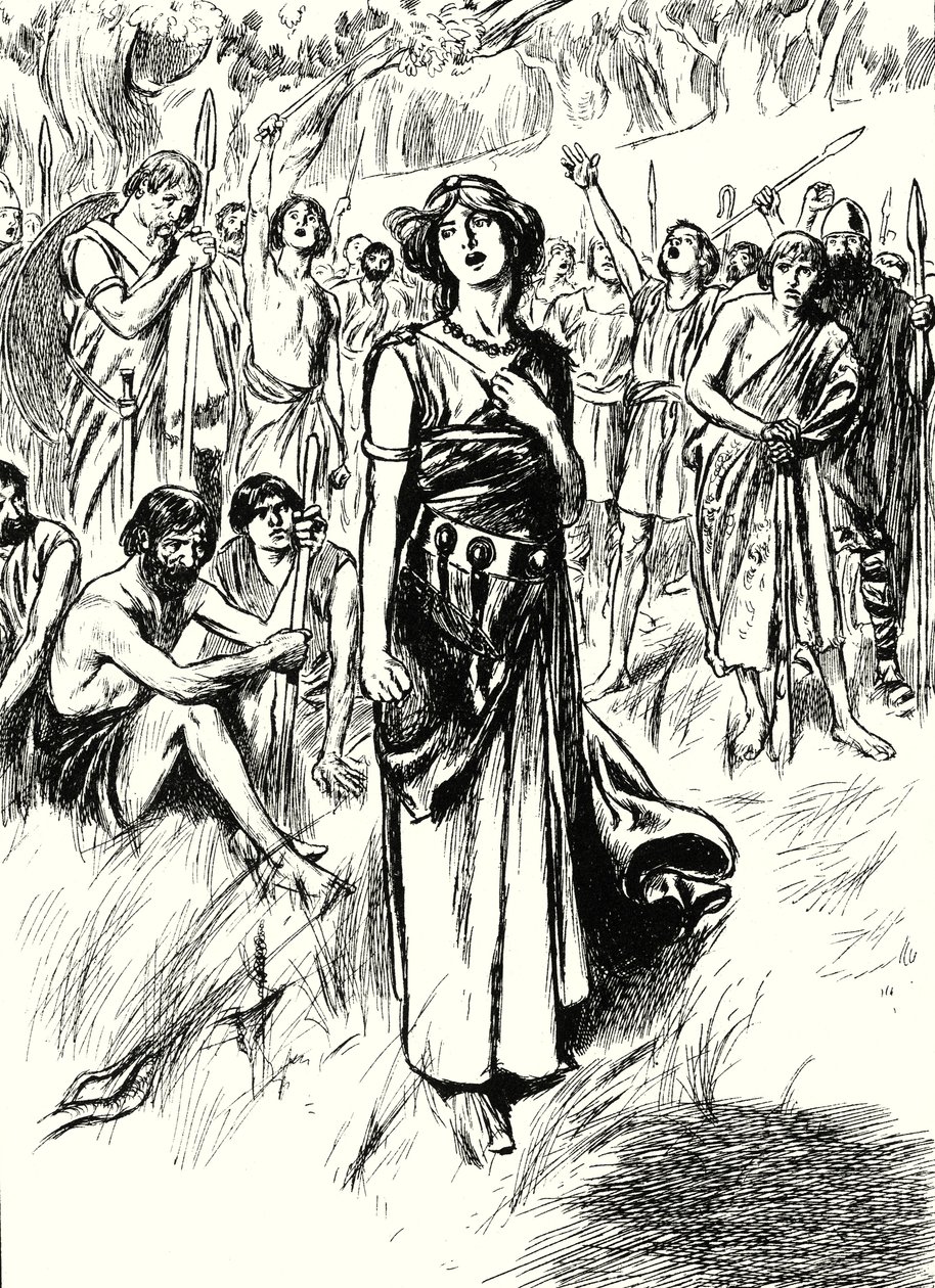 La reine Boadicée et ses soldats (lithographie) - English School