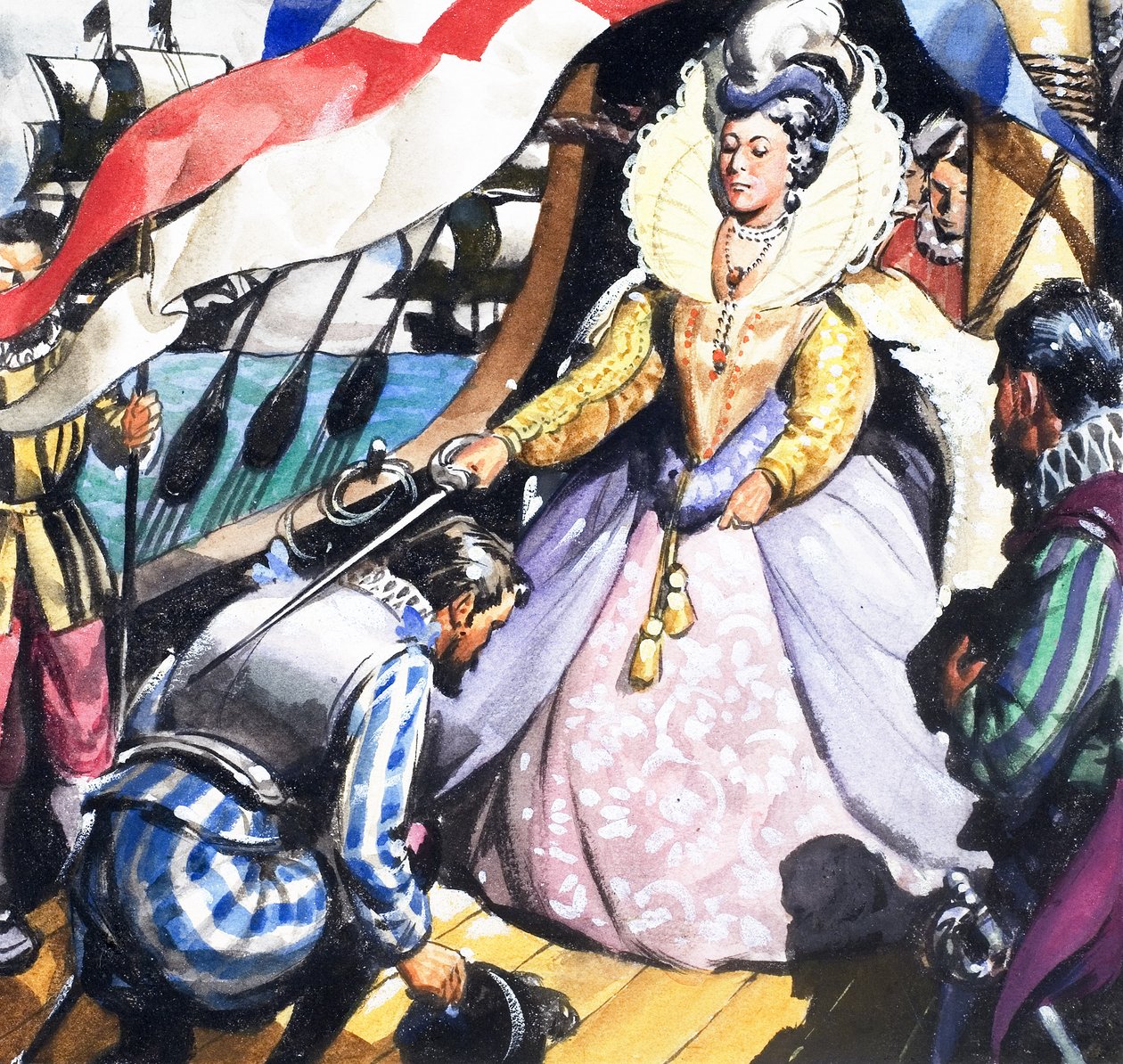 La reine Élisabeth et Francis Drake - English School
