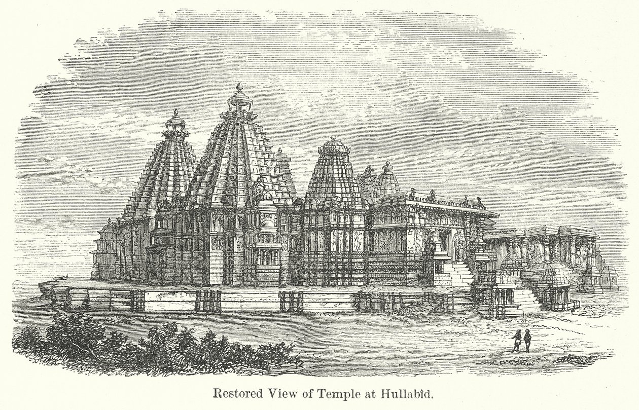 Vue restaurée du temple de Hullabid (gravure) - English School