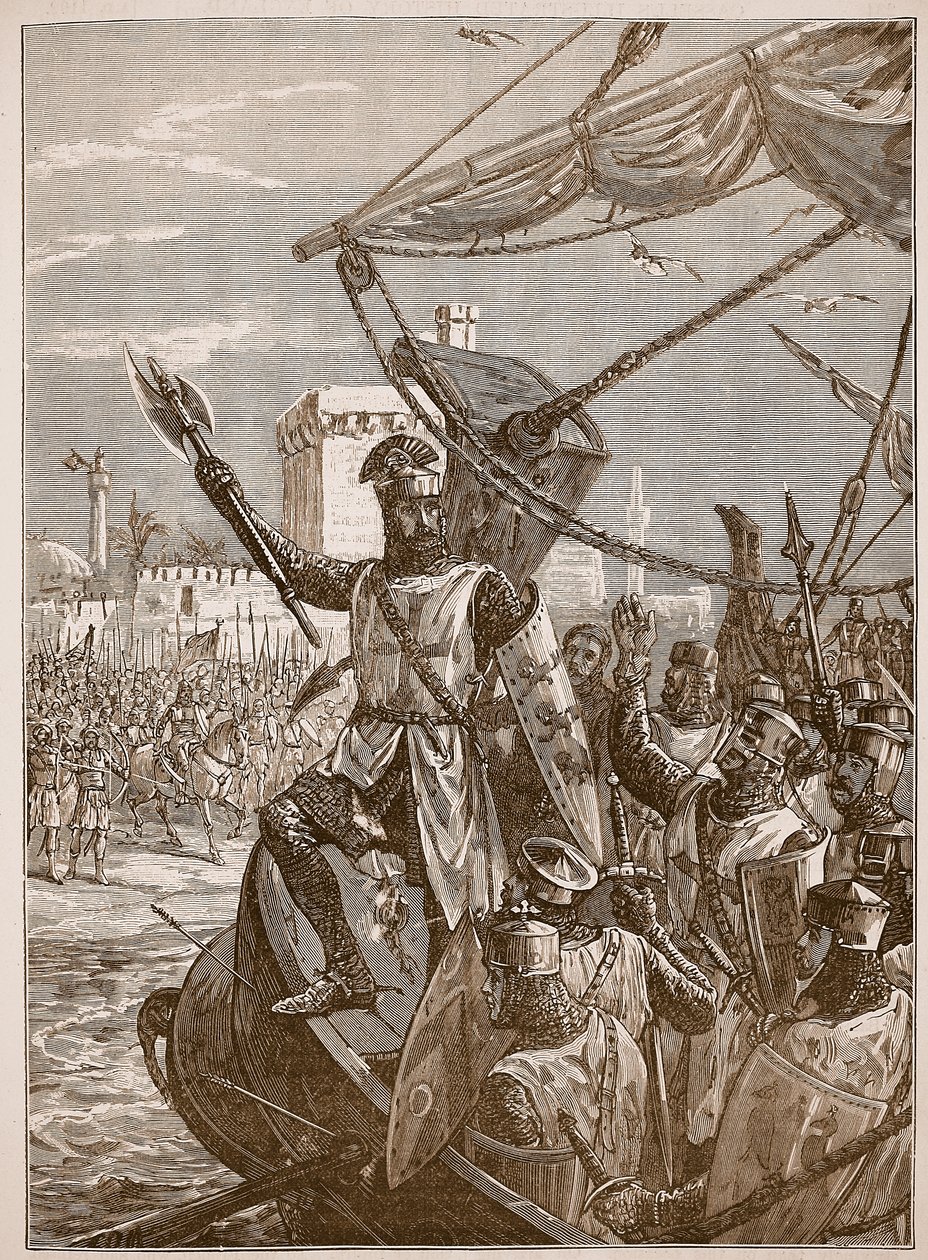 Richard débarquant à Jaffa, illustration de Cassells Illustrated History of England - English School