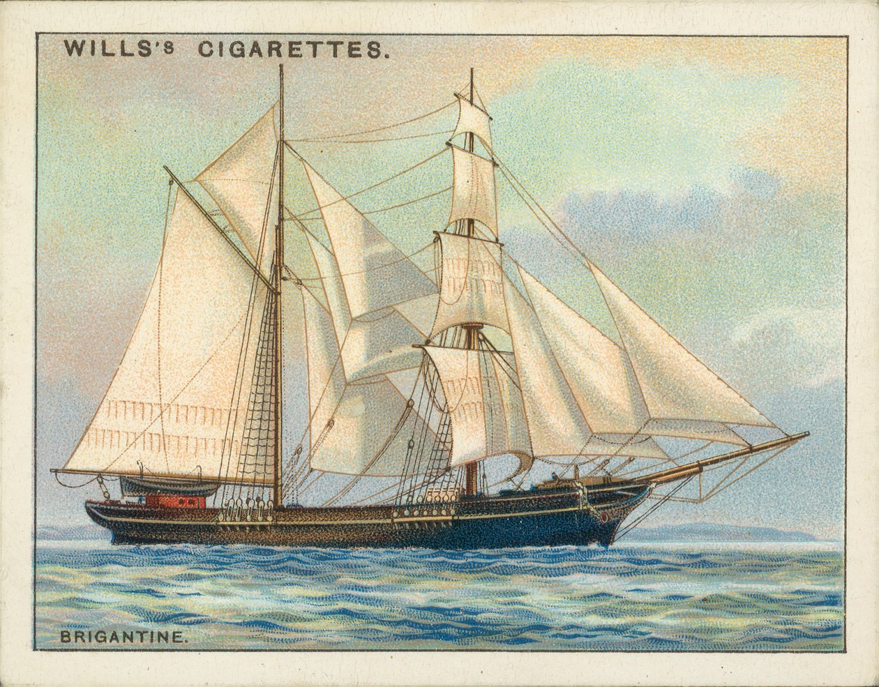 Gréements de navires : Brigantine (lithographie couleur) - English School