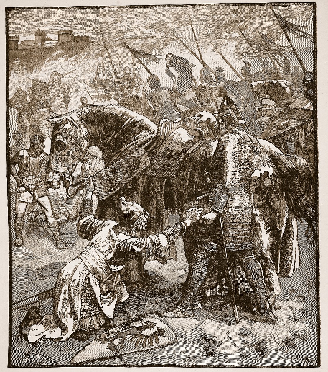 Robert demandant pardon à son père, illustration de Cassells Illustrated History of England - English School
