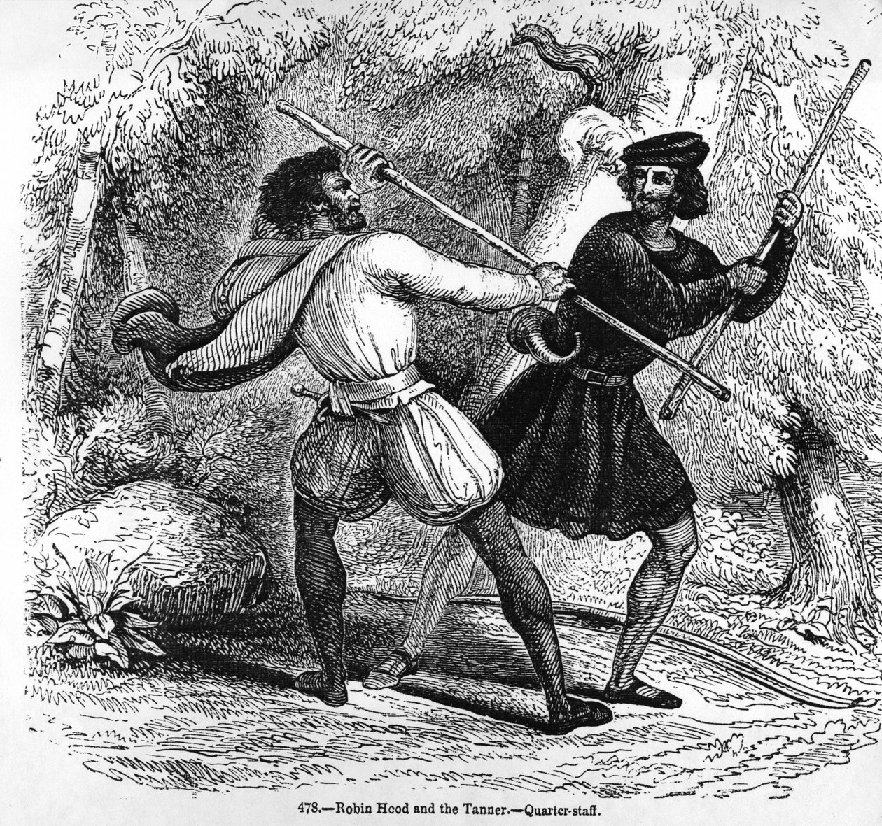 Robin des Bois et le Tanneur avec des bâtons - English School