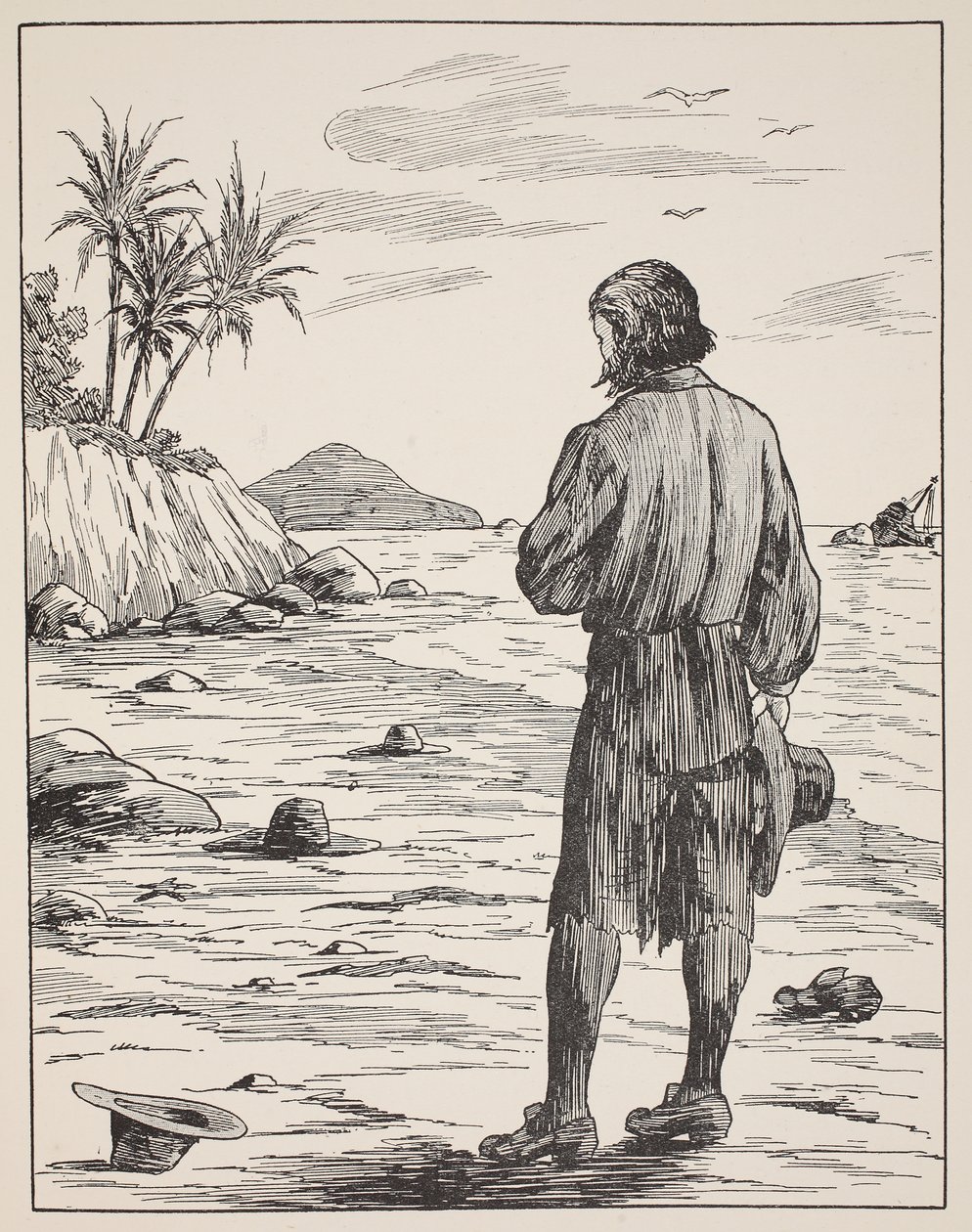 Robinson Crusoé sur son île, illustration de L