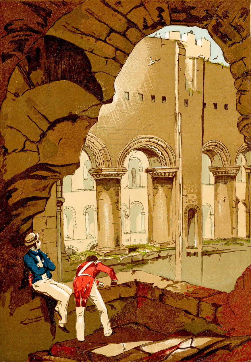 Château de Rochester, intérieur (gravure en couleur) - English School