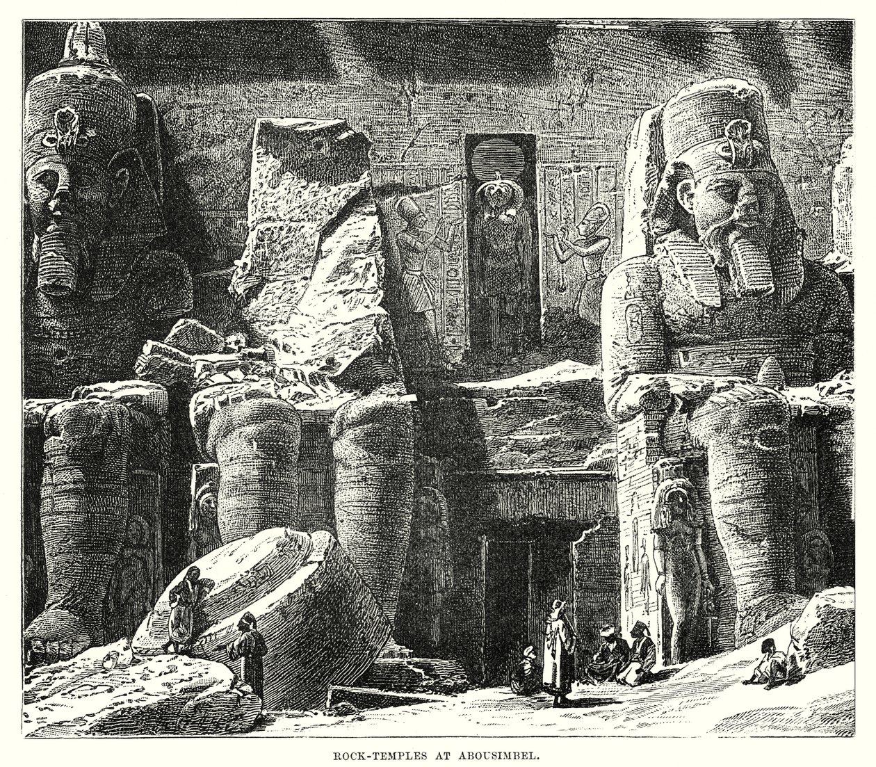 Temples rupestres à Abousimbel (gravure) - English School