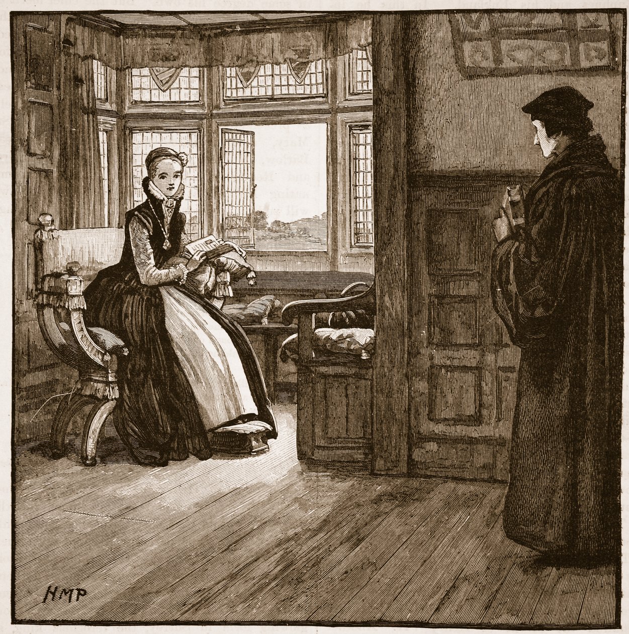 Visite de Roger Ascham à Lady Jane Grey, illustration de Cassells Illustrated History of England - English School