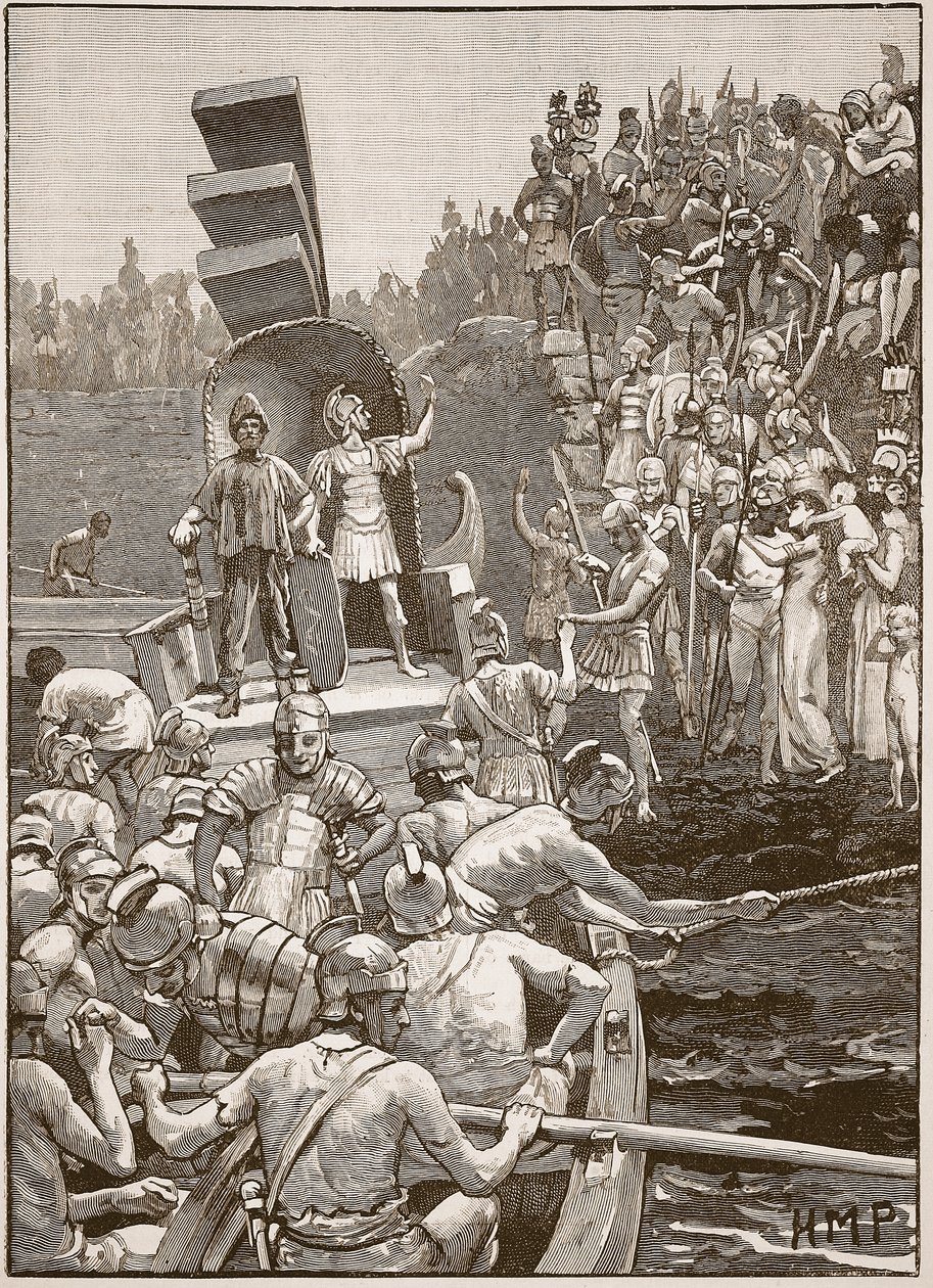Les soldats romains quittant la Bretagne, illustration de Cassells Illustrated History of England - English School