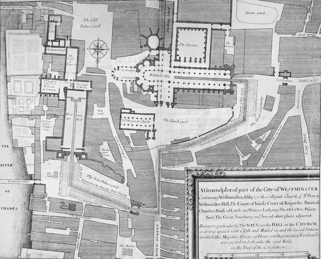 Route de la procession du couronnement de Jacques II de Westminster Hall à Westminster Abbey - English School