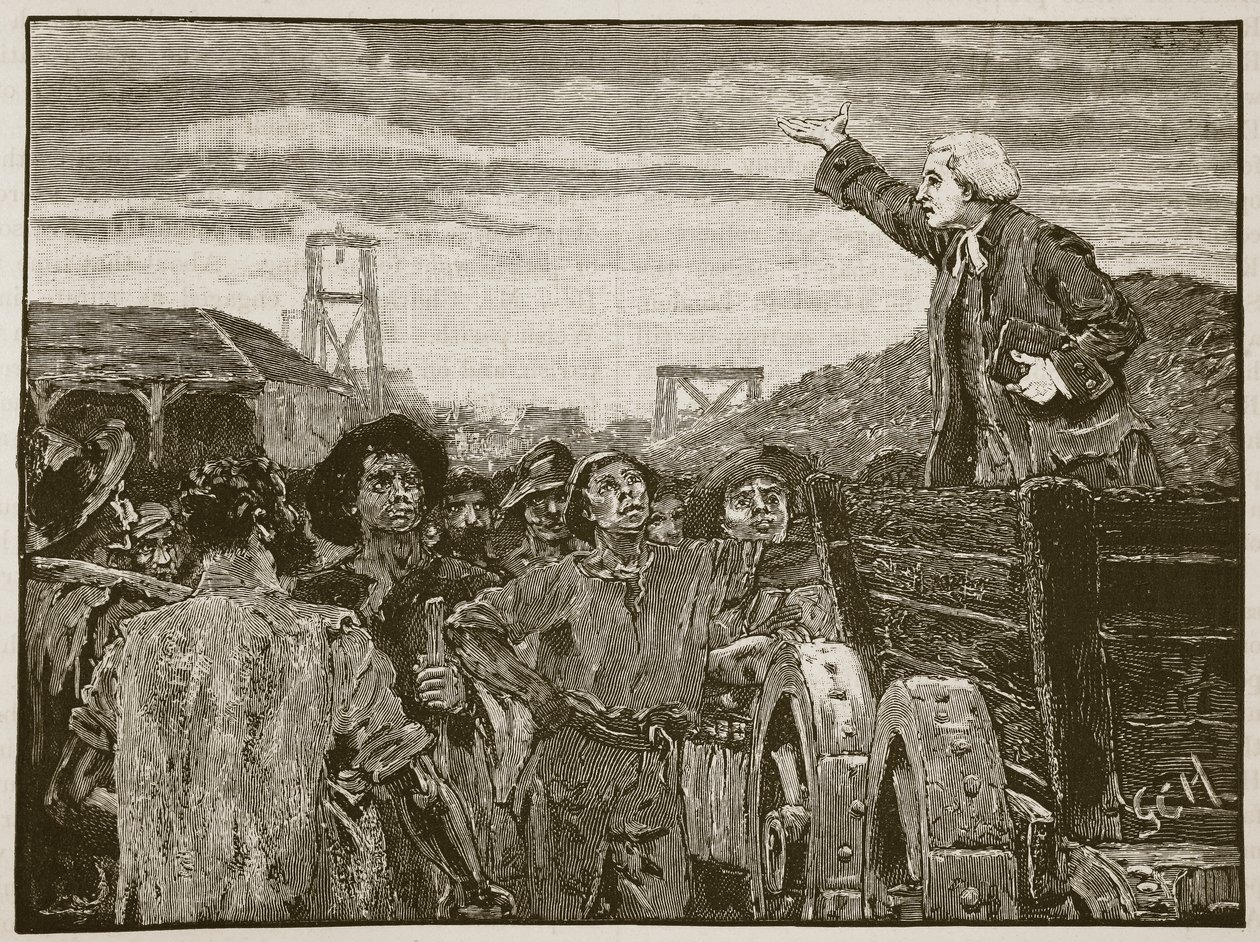 Rowland Hill prêchant aux mineurs de Kingswood (illustration de Cassells Illustrated History of England) - English School