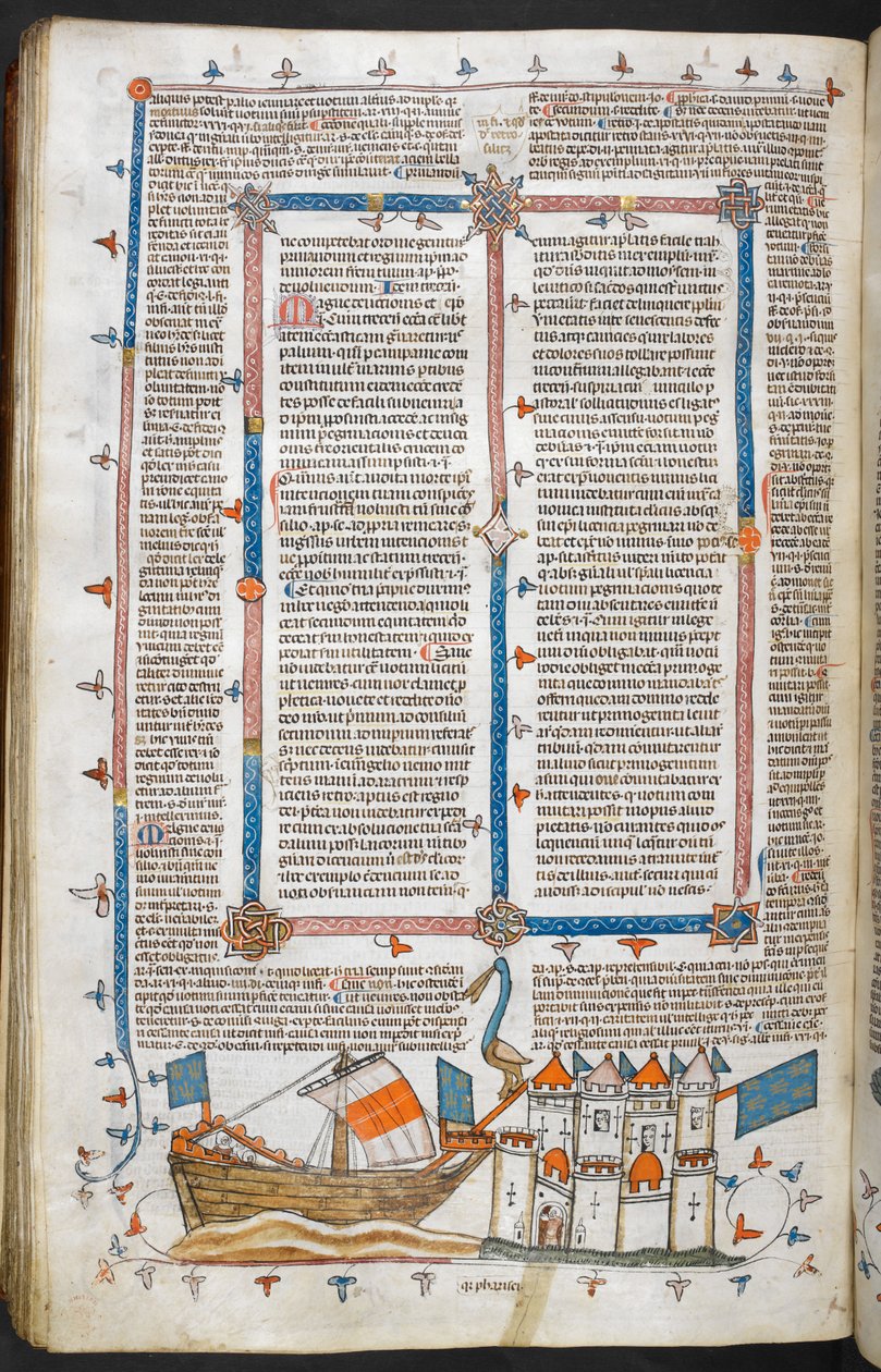 Attaque navale et décoration marginale, illustration des 