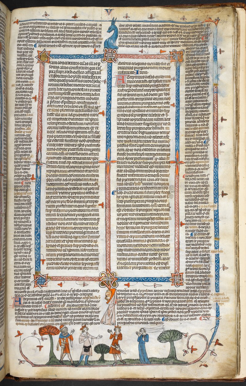 Royal MS 10 IV f.294r Figures médiévales et décoration marginale, illustration de 
