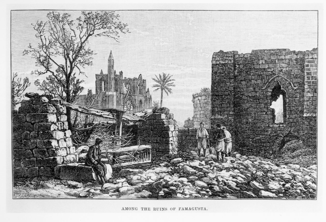 Ruines de Famagouste, Chypre, de In an Enchanted Island par W.H. Mallock, publié en 1889 - English School