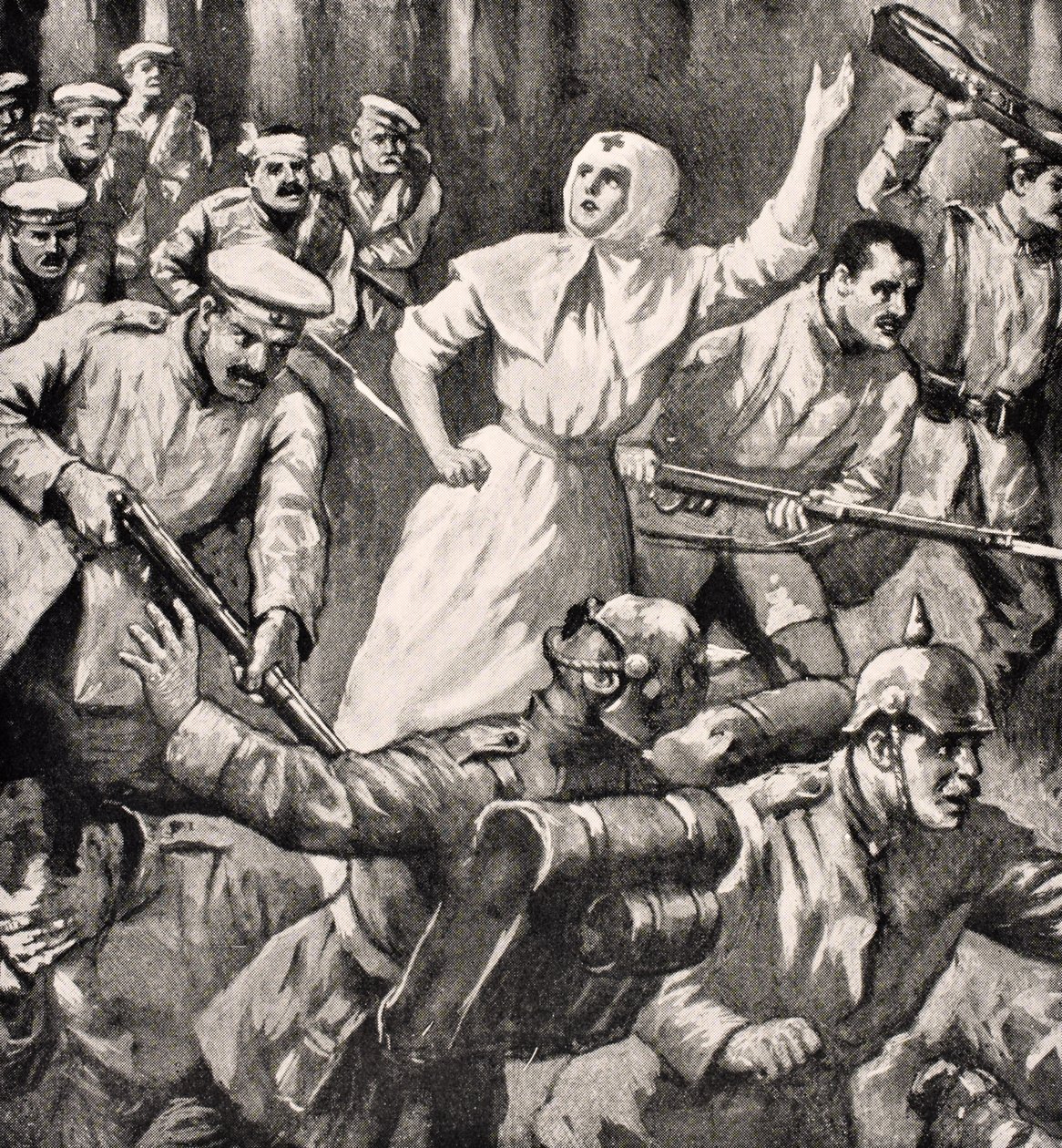 Infirmière russe Mira Miksailovitch Ivanoff menant des hommes contre les Allemands, 1915, de 