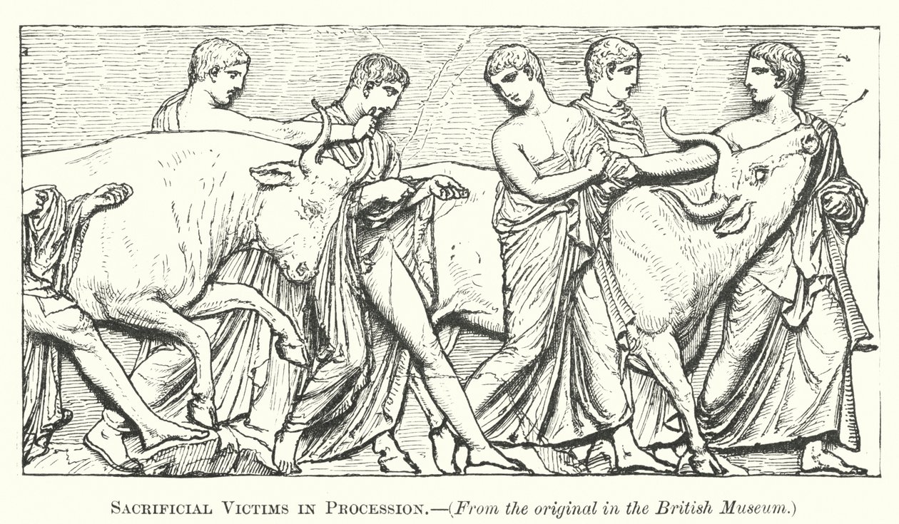 Victimes sacrifiées en procession (gravure) - English School