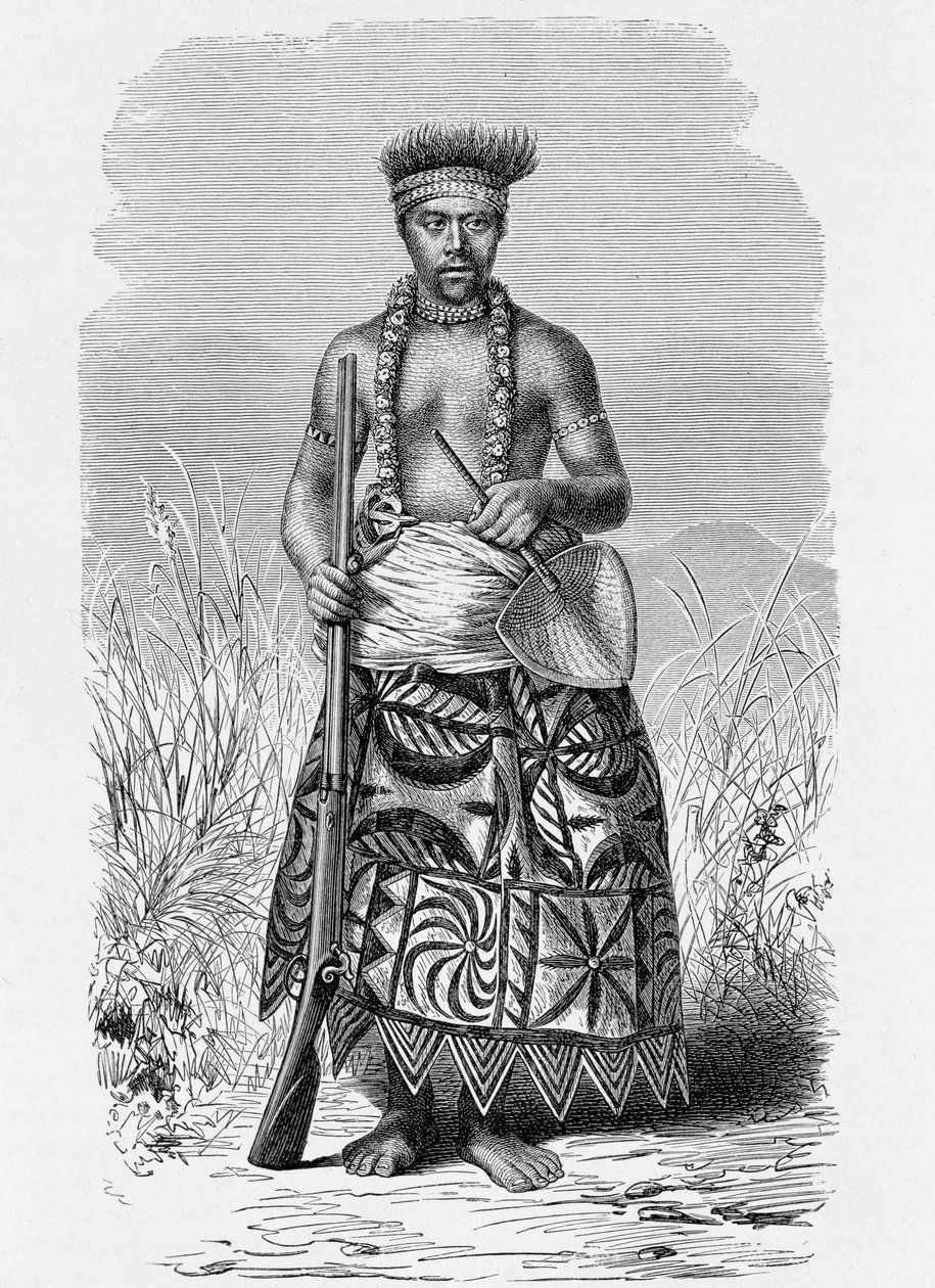 Guerrier samoan en vêtements tapa, de 