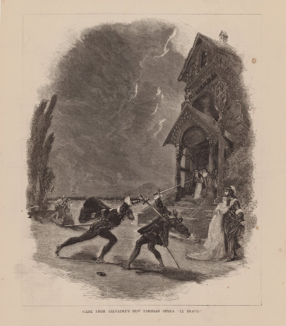 Scène du nouvel opéra parisien de Salvayre "Le Bravo" (gravure) - English School