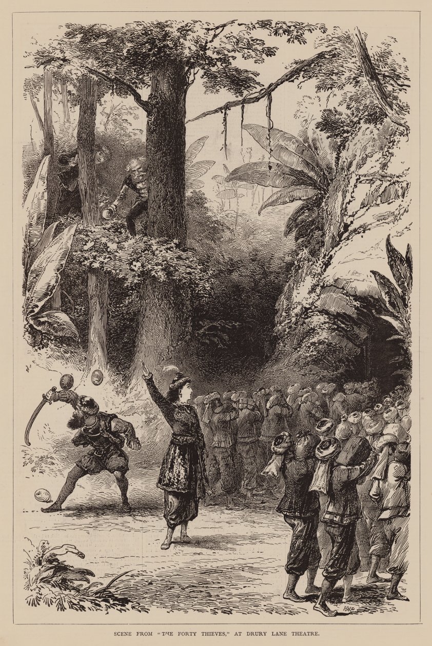 Scène de "The Forty Thieves", au théâtre de Drury Lane (gravure) - English School