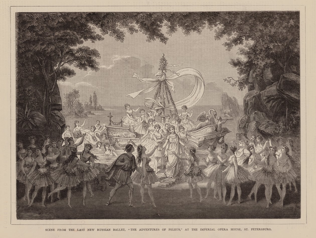 Scène du dernier nouveau ballet russe, "Les aventures de Pélée", à l