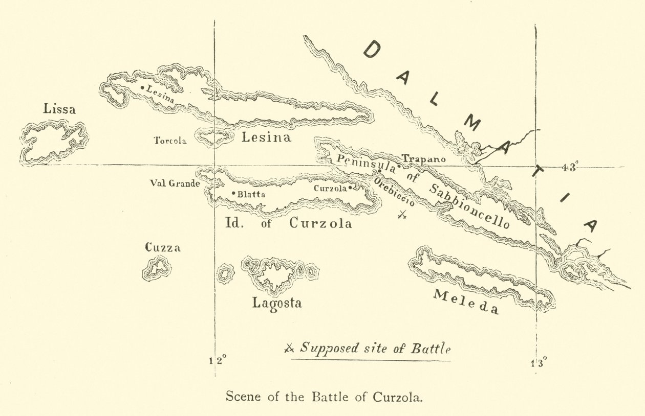 Scène de la bataille de Curzola (gravure) - English School
