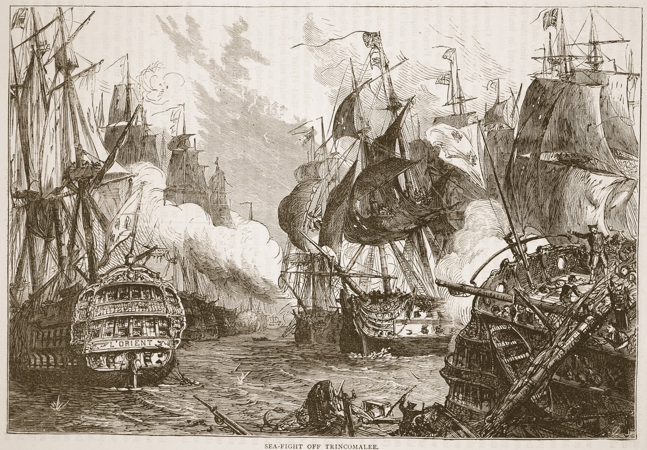 Combat naval au large de Trincomalee, illustration de Cassell