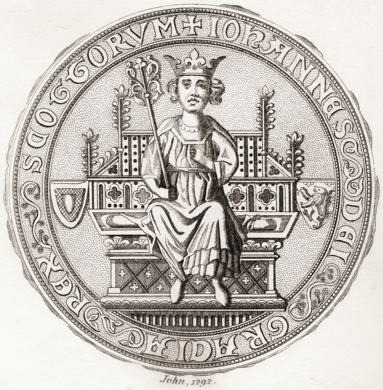 Sceau de John Balliol, c. 1249 – 1314, alias Toom Tabard, roi des Écossais. De Iconographia Scotica ou Portraits de Personnes Illustres d