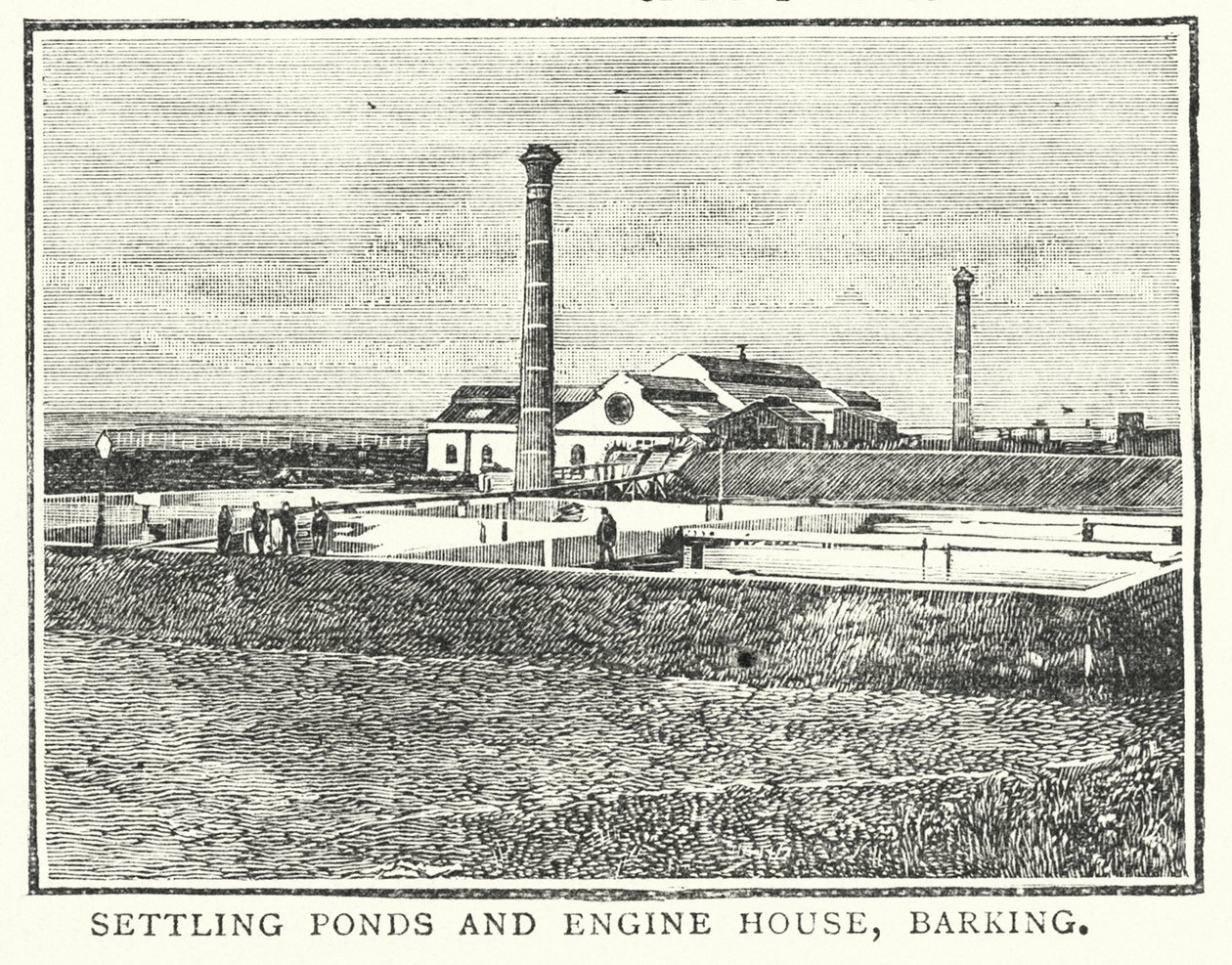Bassins de décantation et salle des machines, Barking (gravure) - English School