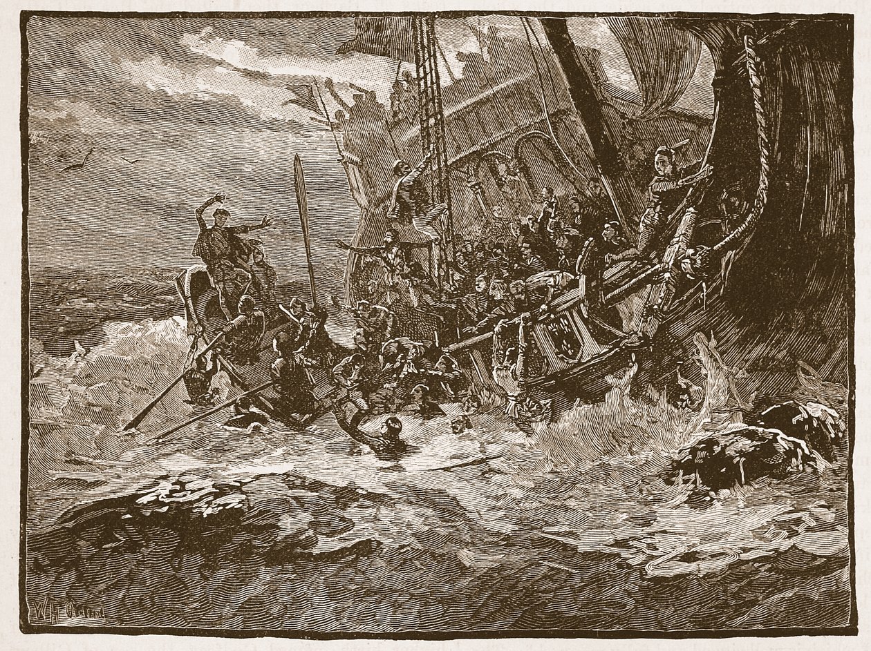 Naufrage du prince William, illustration de Cassells Illustrated History of England - English School