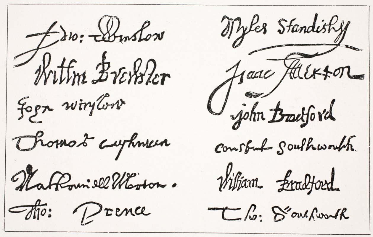 Signatures des Pères Pèlerins, illustration de Hutchinsons Story of the British Nation, c.1923 - English School