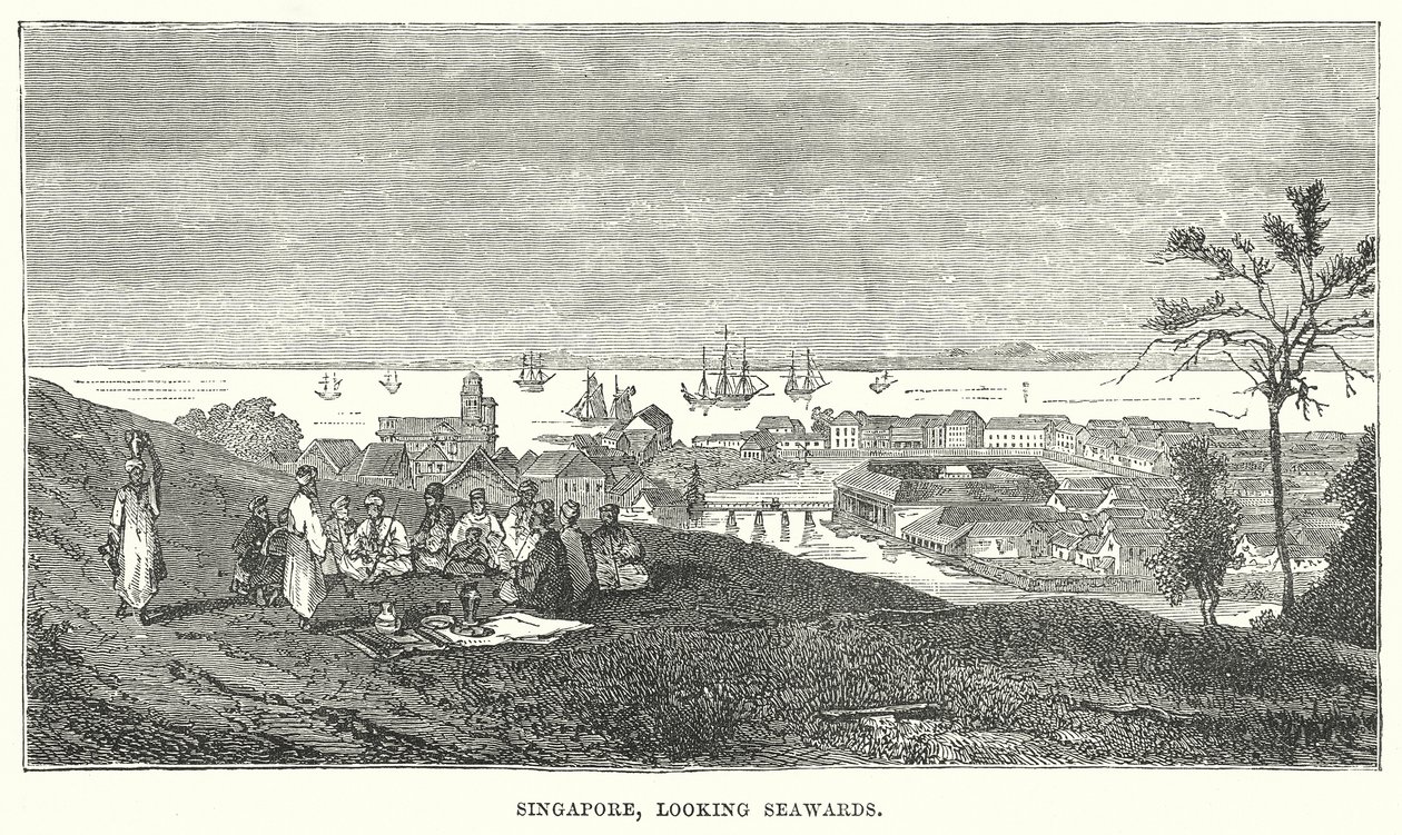 Singapour, regardant vers le large (gravure) - English School