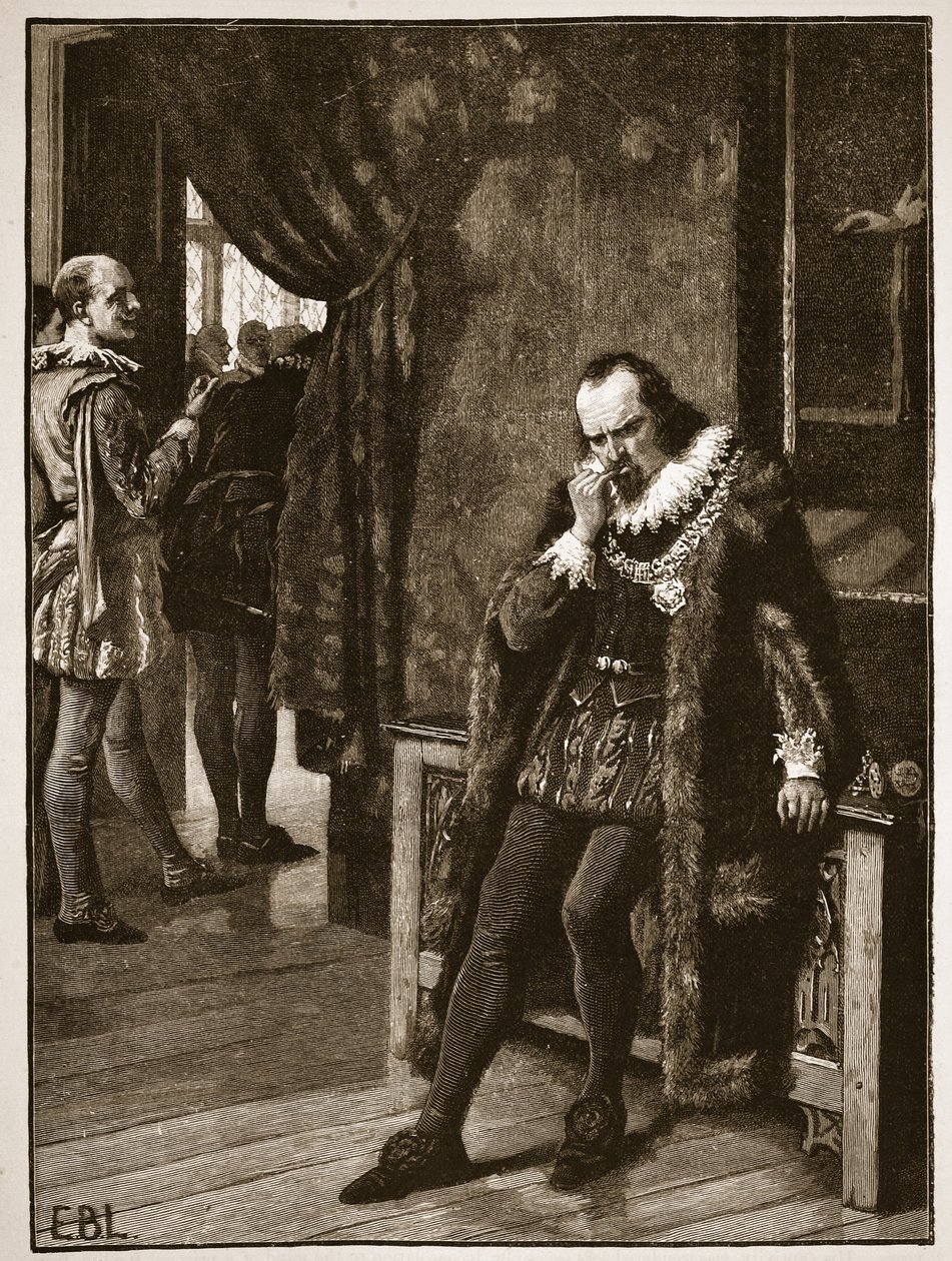 Sir Francis Bacon attendant une audience de Buckingham, illustration de Cassells Illustrated History of England - English School