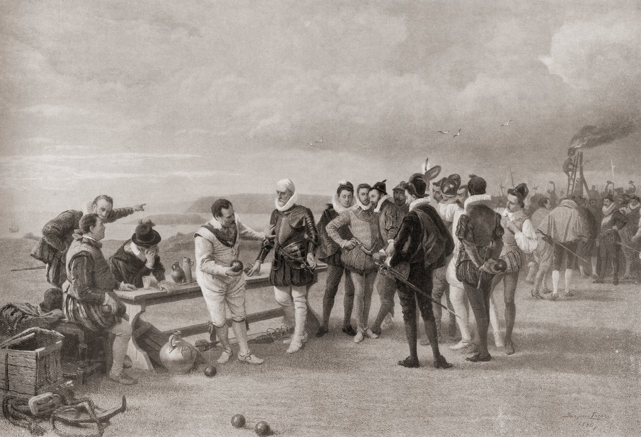 Sir Francis Drake jouant aux boules, avec l