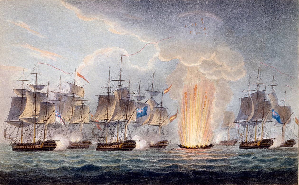 Action de Sir Graham Moore au large du cap Saint-Mary, 5 octobre 1804, de The Naval Chronology of Great Britain, par J. Ralfe - English School