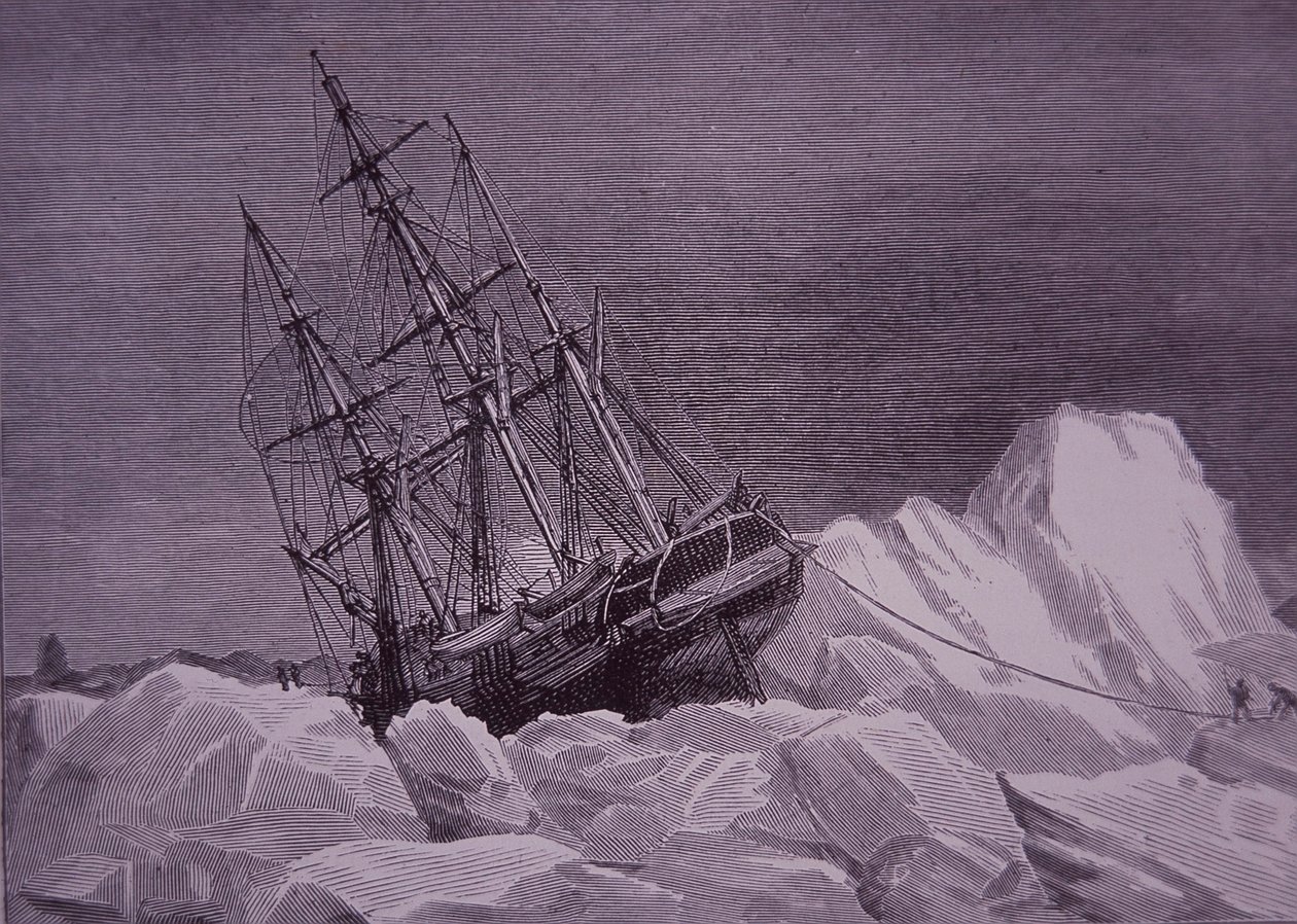 Sir John Franklin, expédition de 1845 pour trouver le passage du Nord-Ouest, le navire Terror bloqué dans la glace - English School
