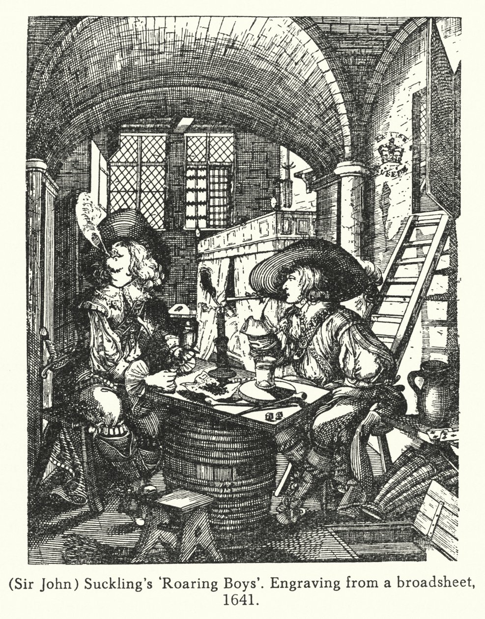 Les "Roaring Boys" de Sir John Suckling (gravure) - English School