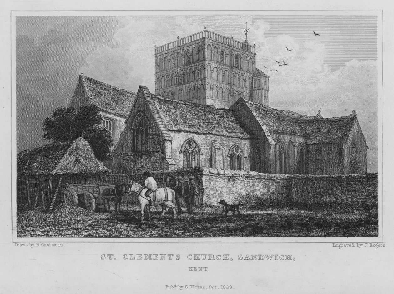 Église St Clement, Sandwich, Kent (gravure) - English School