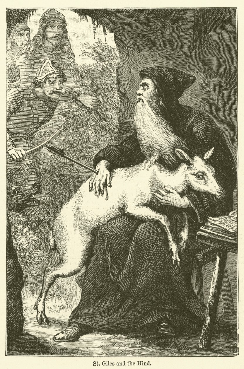 St Giles et la biche (gravure) - English School