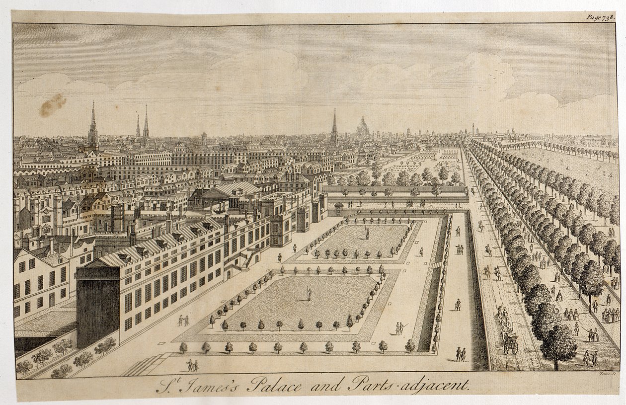 Palais de St. James et parties adjacentes, gravé par William Henry Toms (c.1700-50) - English School