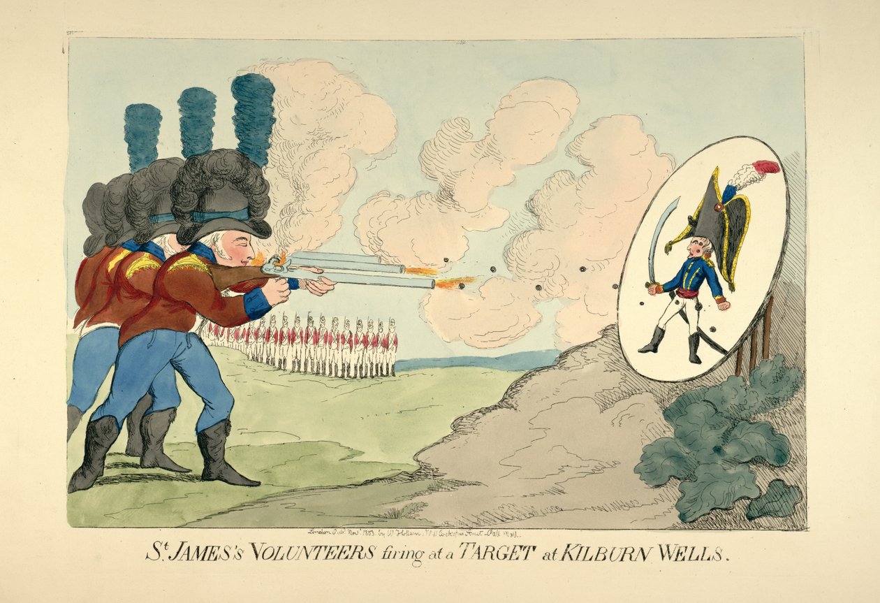 Les volontaires de St James tirant sur une cible à Kilburn Wells, pub. 1803 - English School