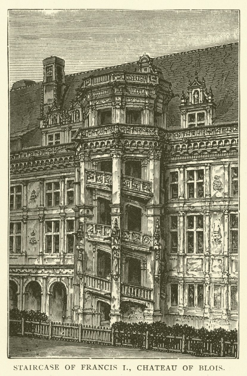 Escalier de François Ier, château de Blois (gravure) - English School