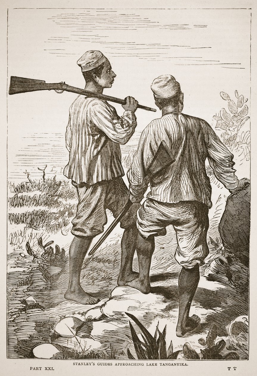 Les guides de Stanley approchant le lac Tanganyika, illustration de l