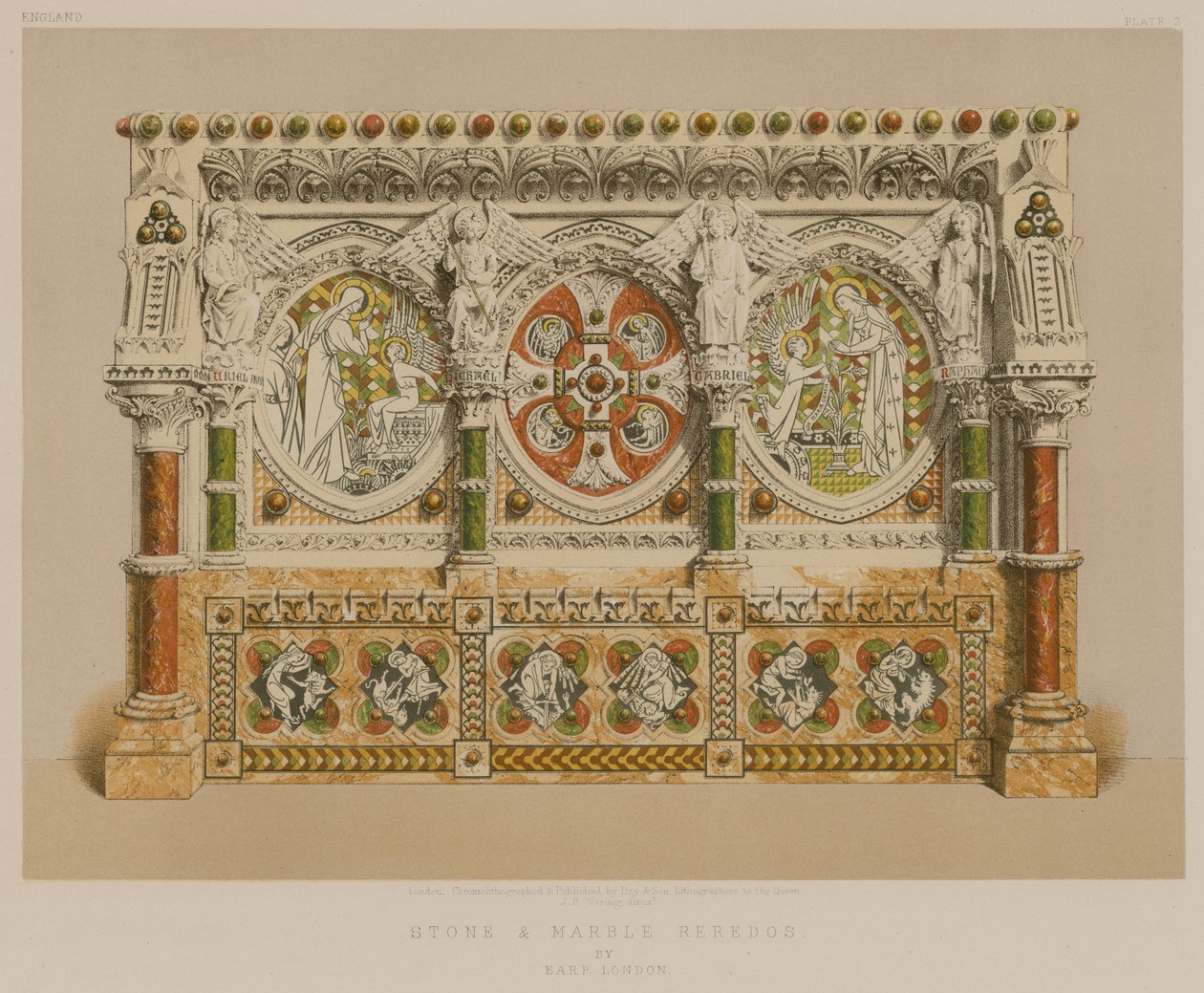 Fauteuil en pierre et marbre par Earp, Londres (chromolitho) - English School